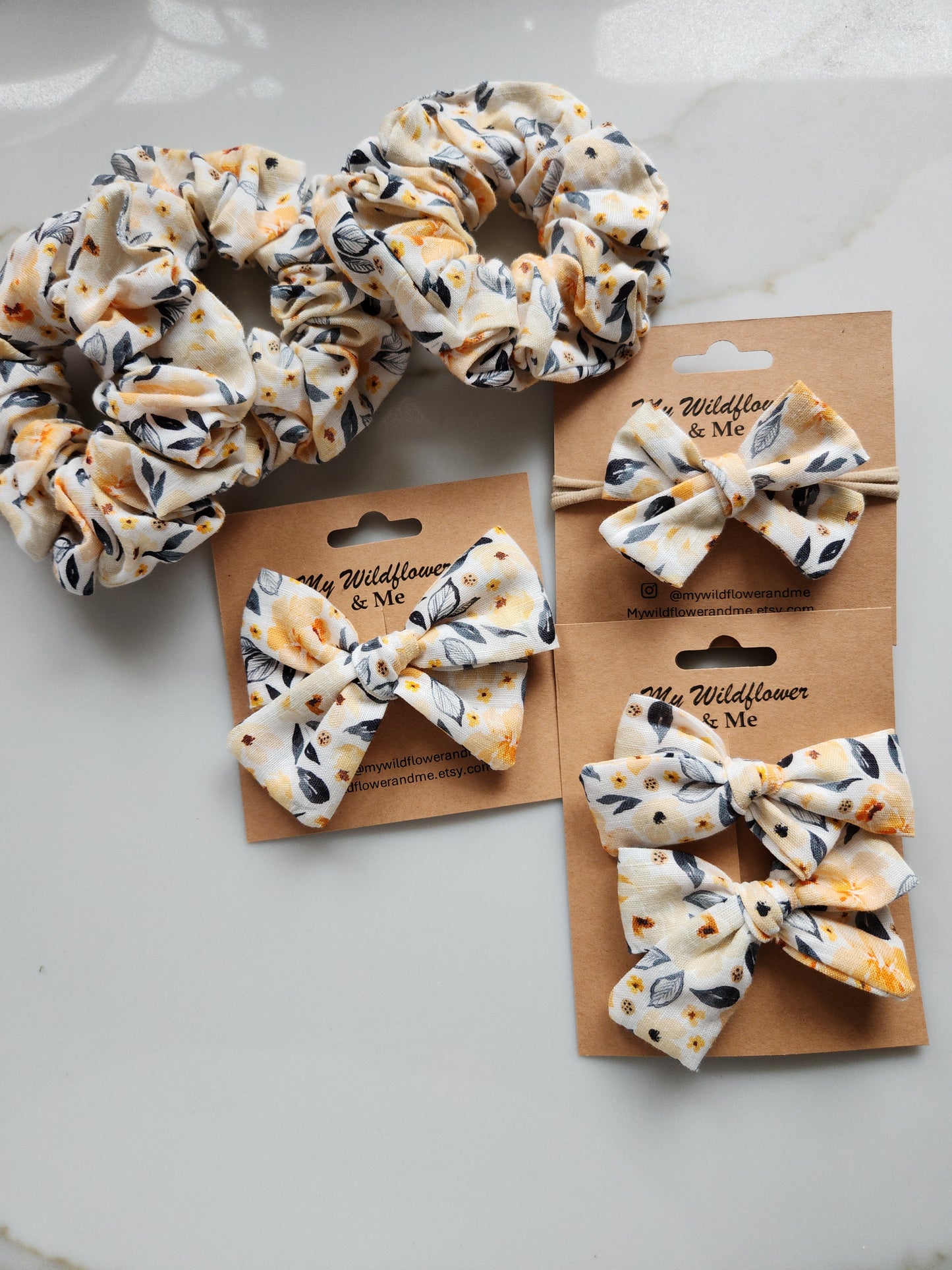 Orange Floral Medium Pinwheel Bow
