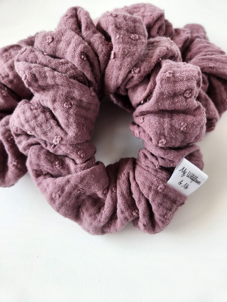 Mauve Swiss Dot Double Gauze Scrunchie