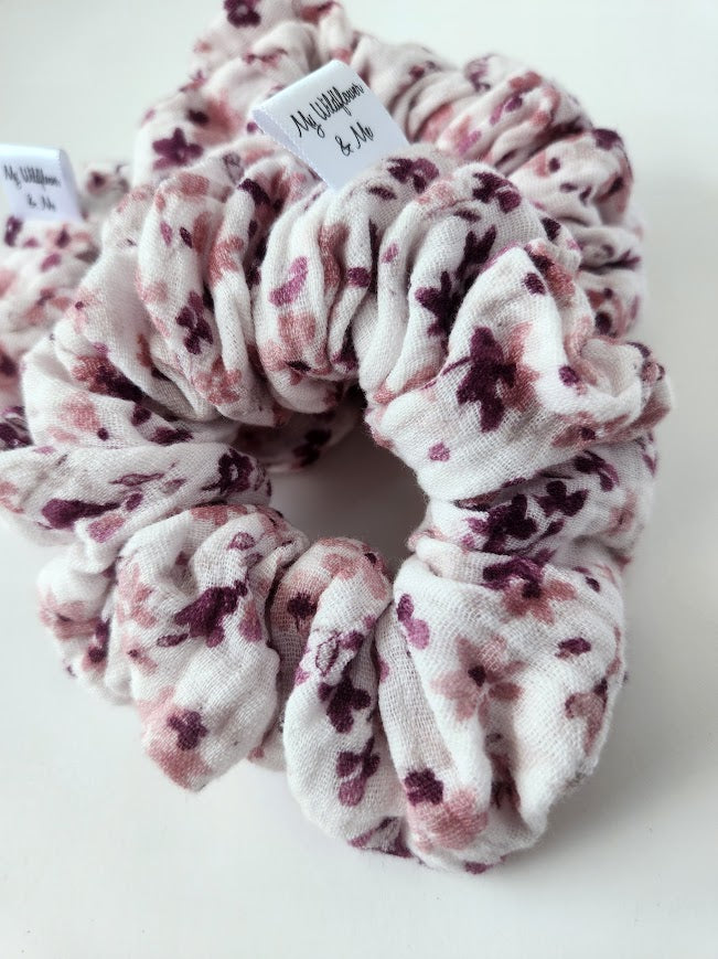 Purple Floral Double Gauze Scrunchie