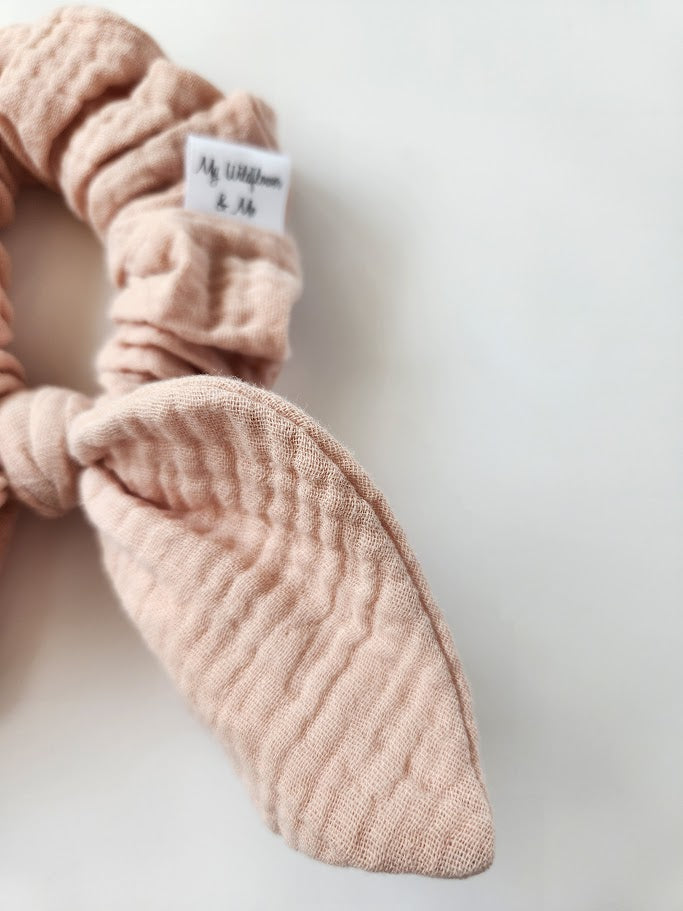 Pink Double Gauze Bow Scrunchie