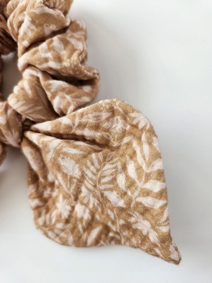 Caramel Floral Bow Scrunchie
