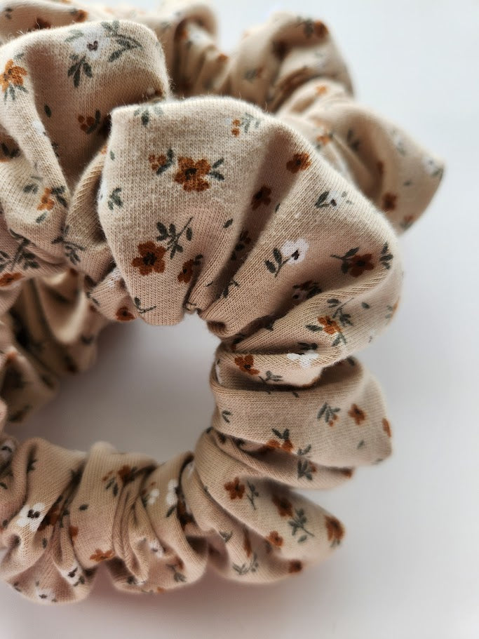 Beige Floral Scrunchie