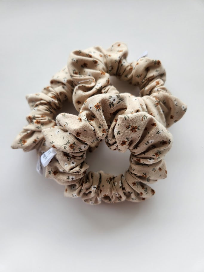 Beige Floral Scrunchie