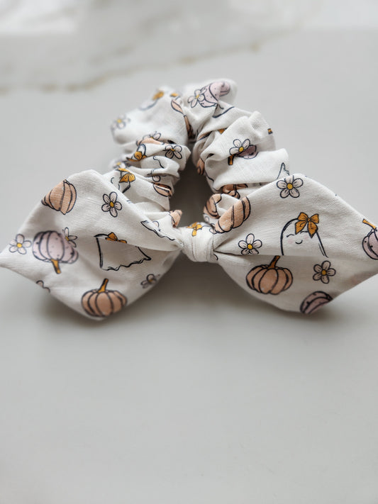 Cute Ghosts and Pumpkins Bow Scrunchie