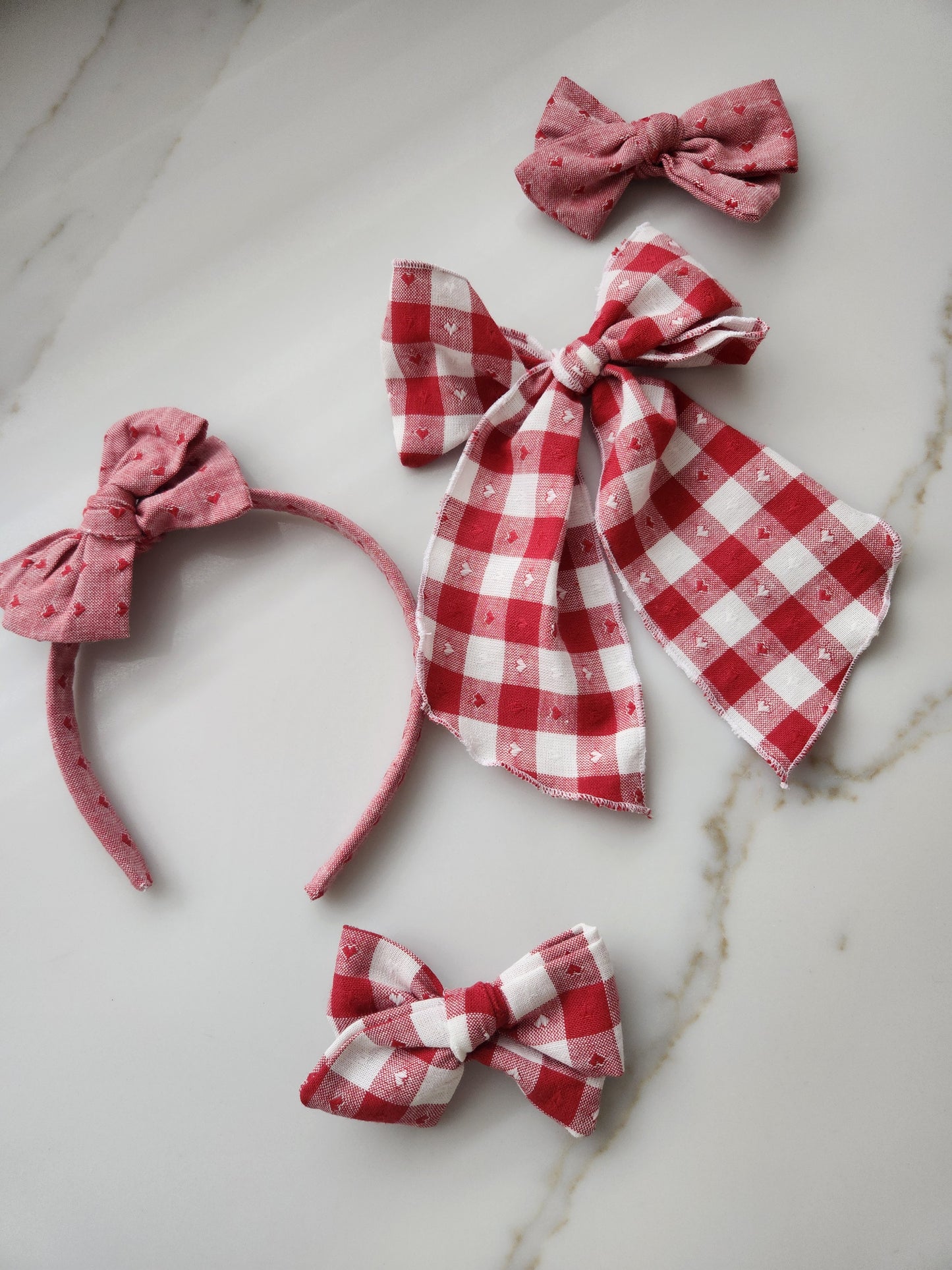 Cherry Gingham Hearts Large Fable Bow