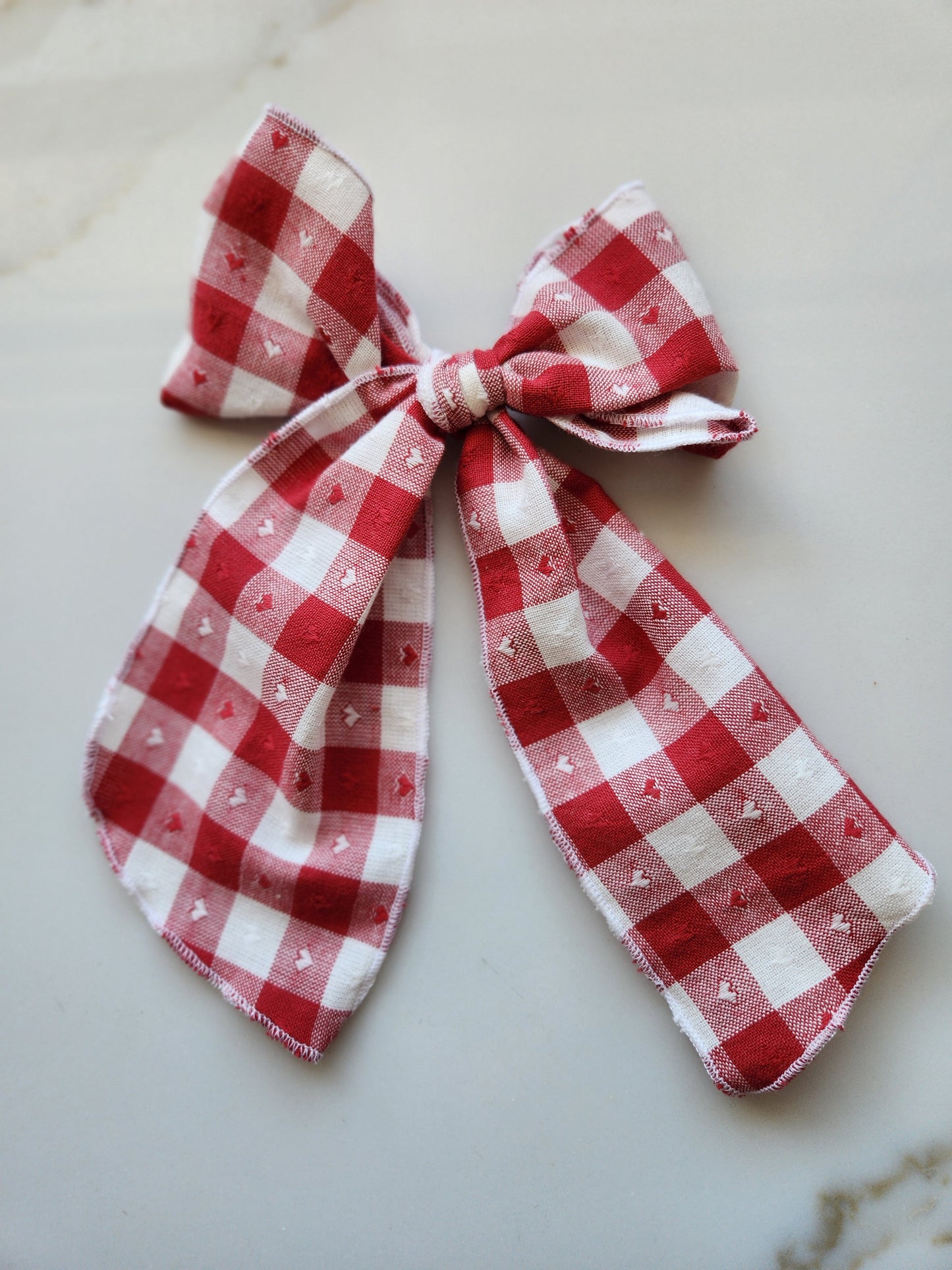 Cherry Gingham Hearts Large Fable Bow