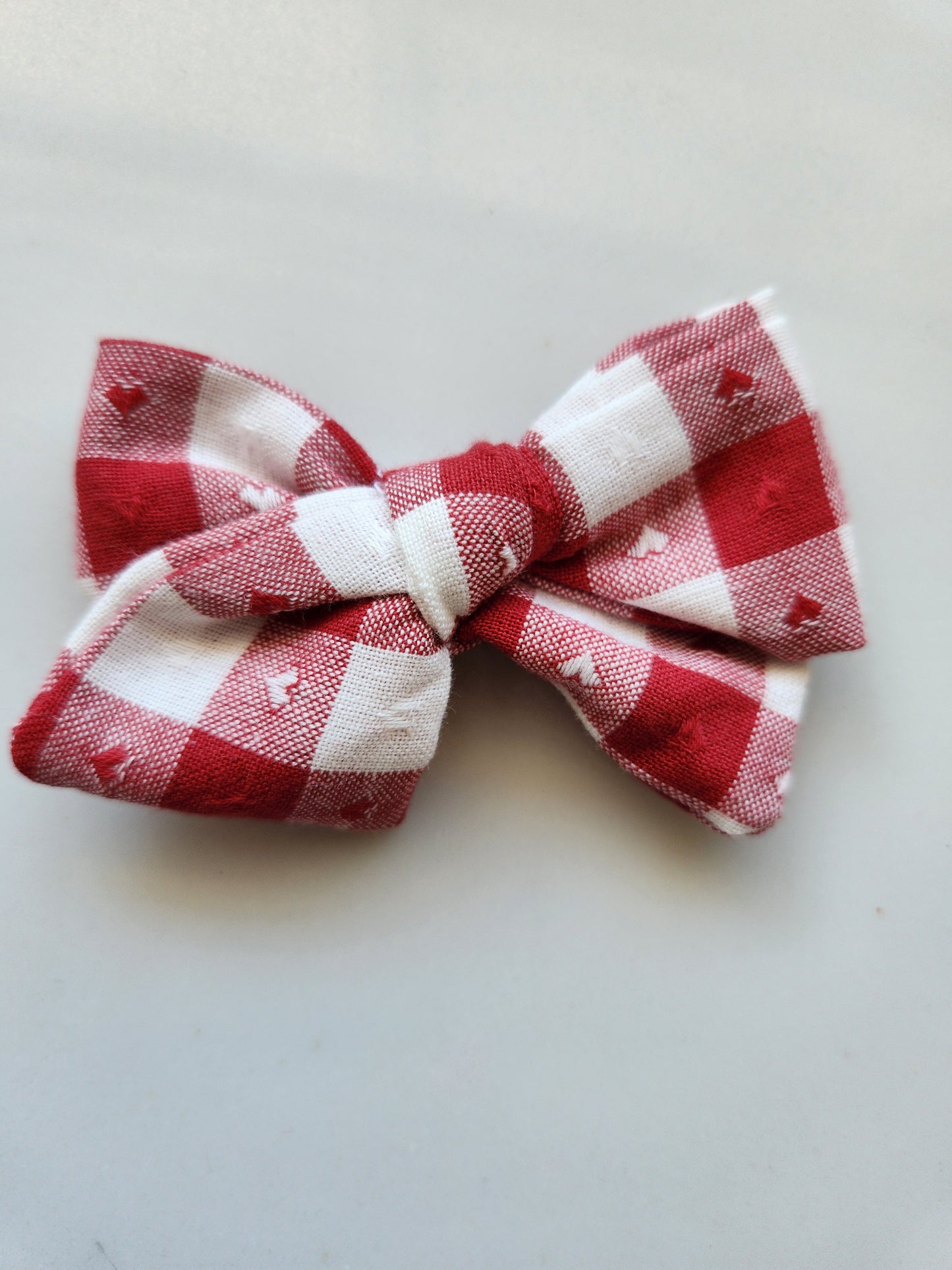 Cherry Gingham Hearts Pinwheel Bow