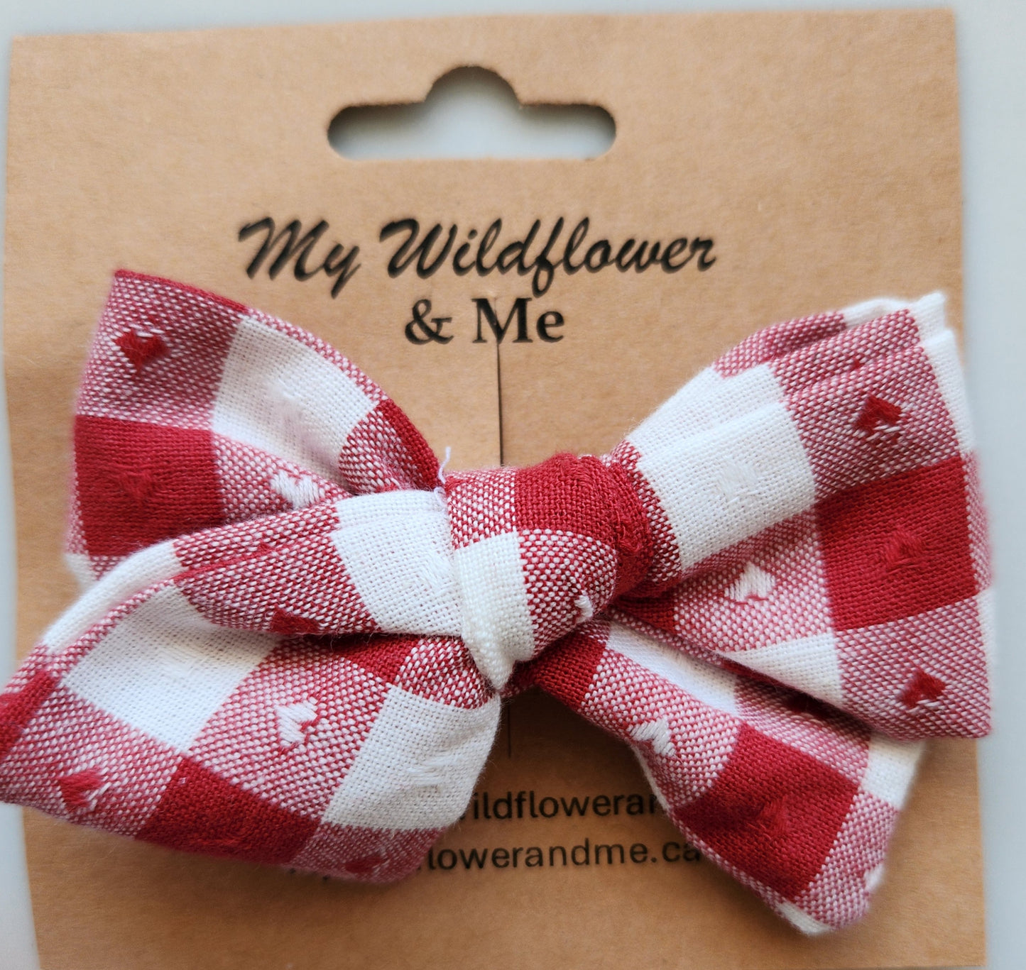 Cherry Gingham Hearts Pinwheel Bow