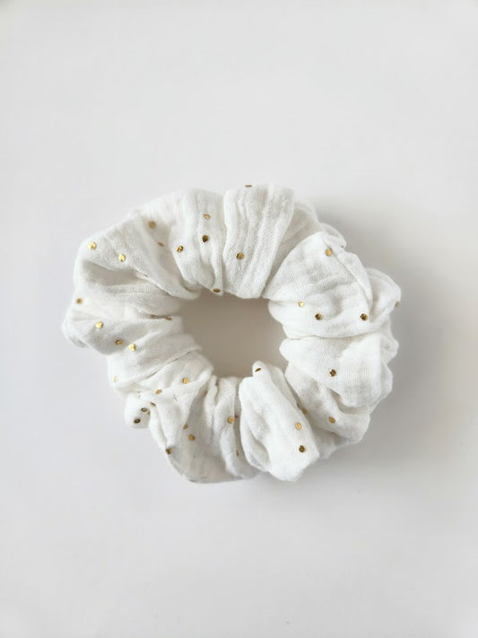 White Gold Dot Double Gauze Scrunchie