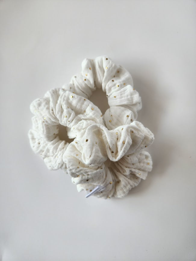 White Gold Dot Double Gauze Scrunchie