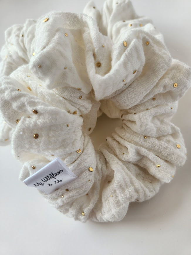 White Gold Dot Double Gauze Scrunchie