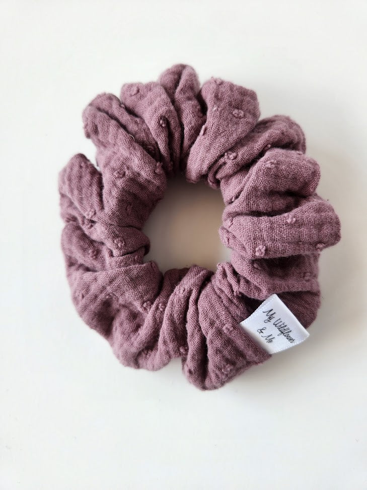 Mauve Swiss Dot Double Gauze Scrunchie