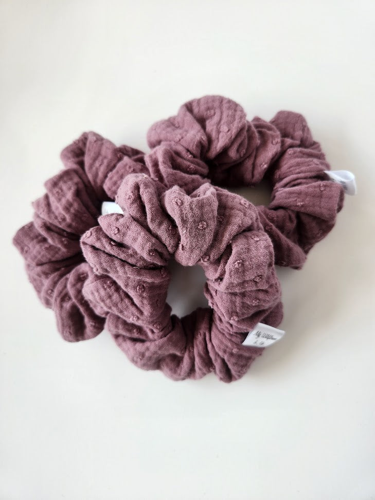 Mauve Swiss Dot Double Gauze Scrunchie