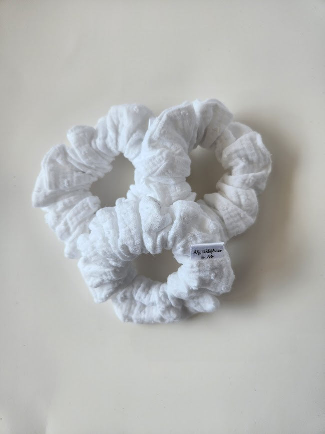 White Swiss Dot Double Gauze Scrunchie