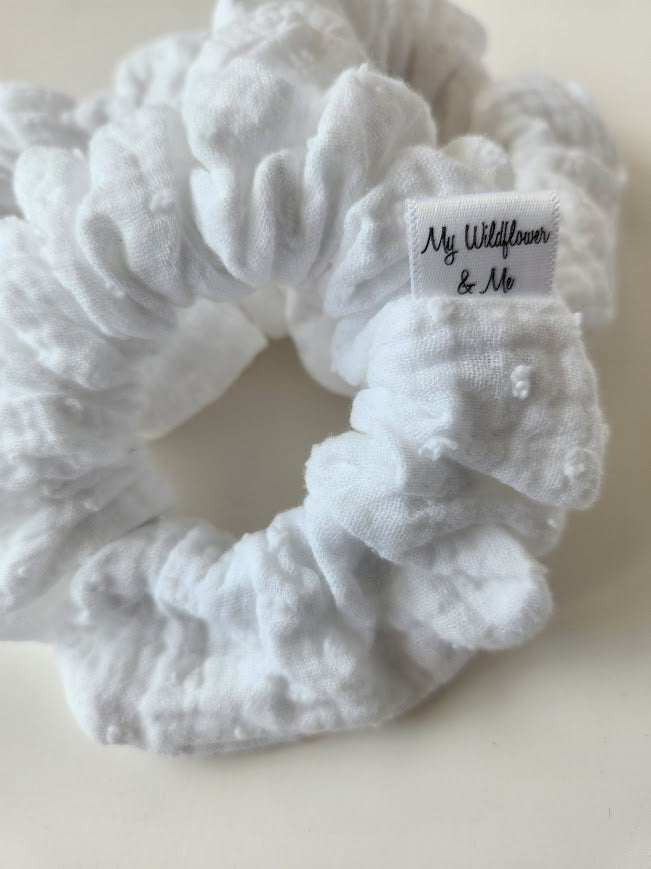 White Swiss Dot Double Gauze Scrunchie