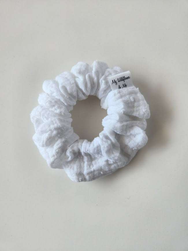 White Swiss Dot Double Gauze Scrunchie