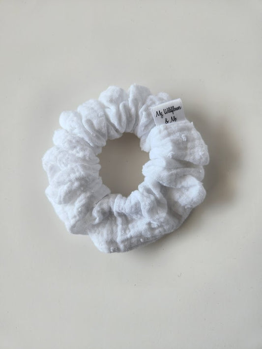 White Swiss Dot Double Gauze Scrunchie
