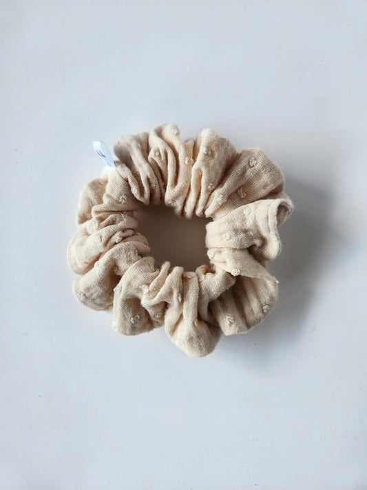 Beige Swiss Dot Double Gauze Scrunchie