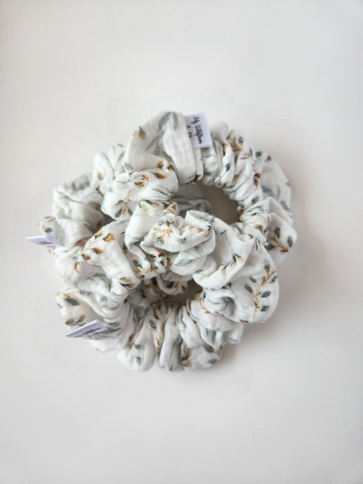 Green Leaves Double Gauze Scrunchie