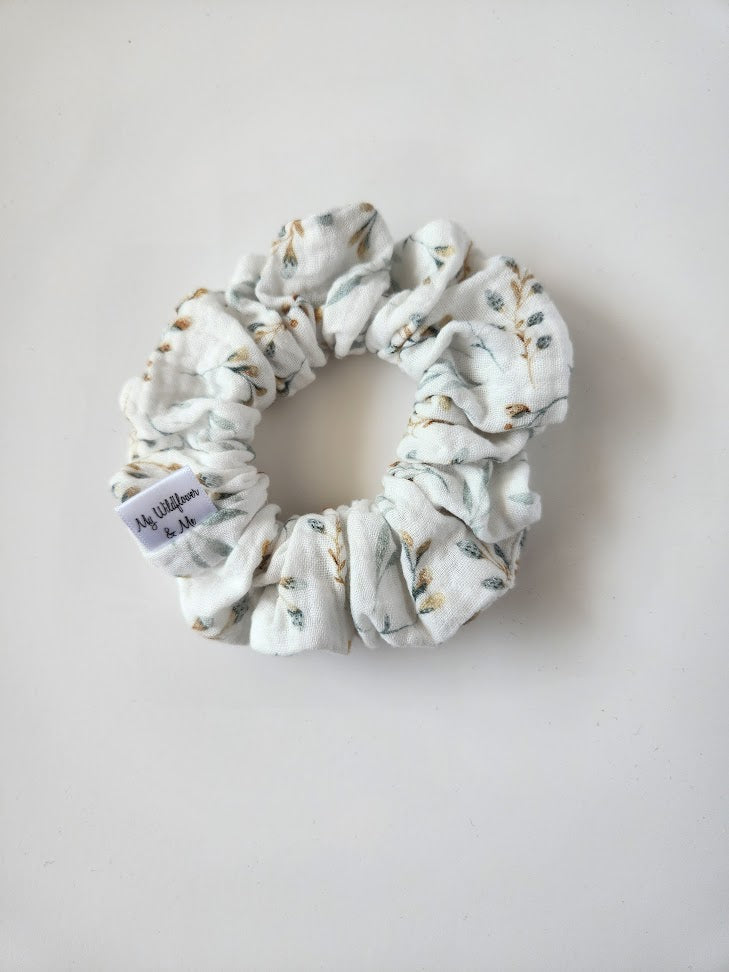 Green Leaves Double Gauze Scrunchie