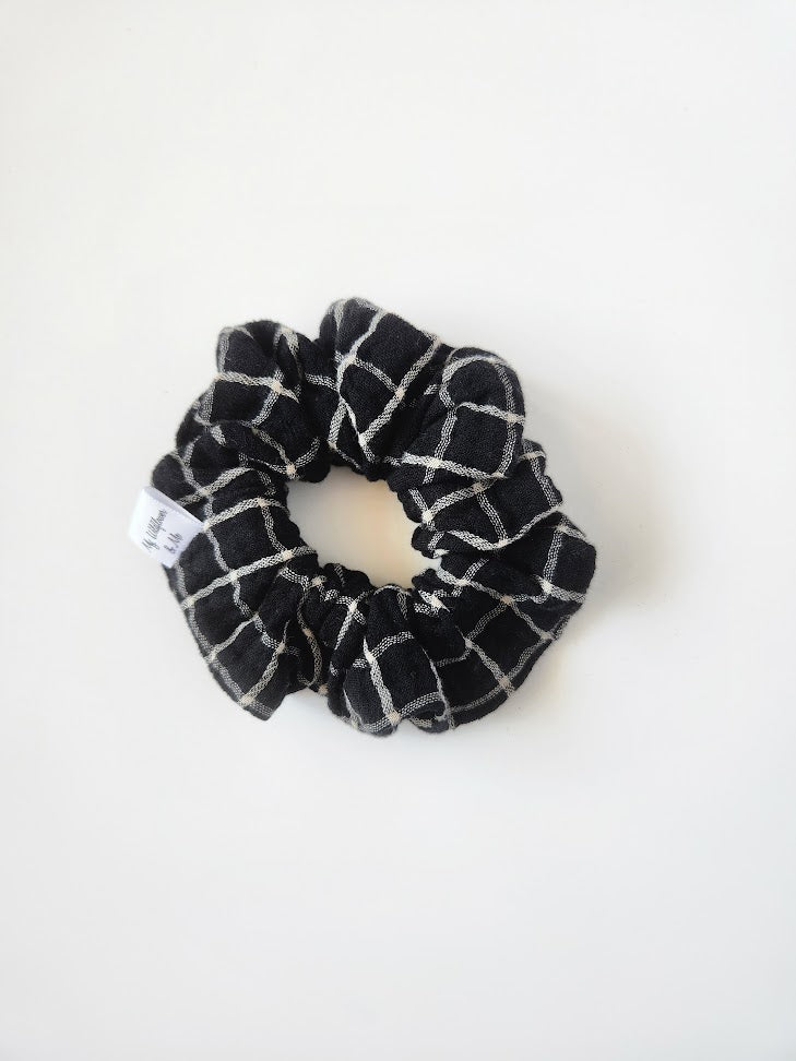 Black Checkered Double Gauze Scrunchie