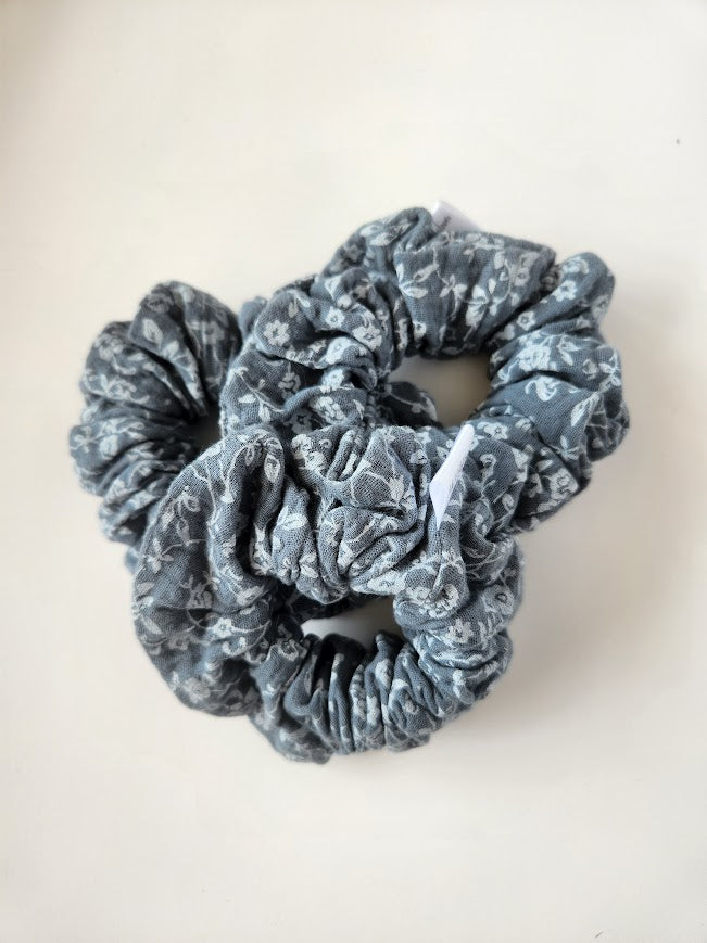 Blue Floral Double Gauze Scrunchie