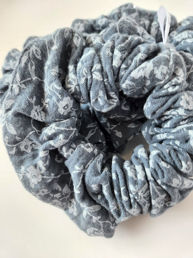 Blue Floral Double Gauze Scrunchie