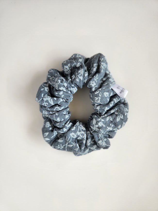 Blue Floral Double Gauze Scrunchie