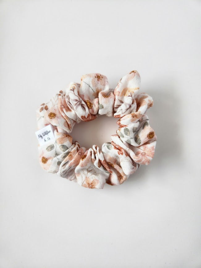 Peachy Pink Floral Double Gauze Scrunchie