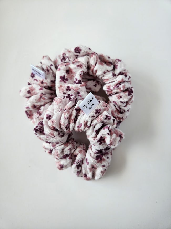 Purple Floral Double Gauze Scrunchie