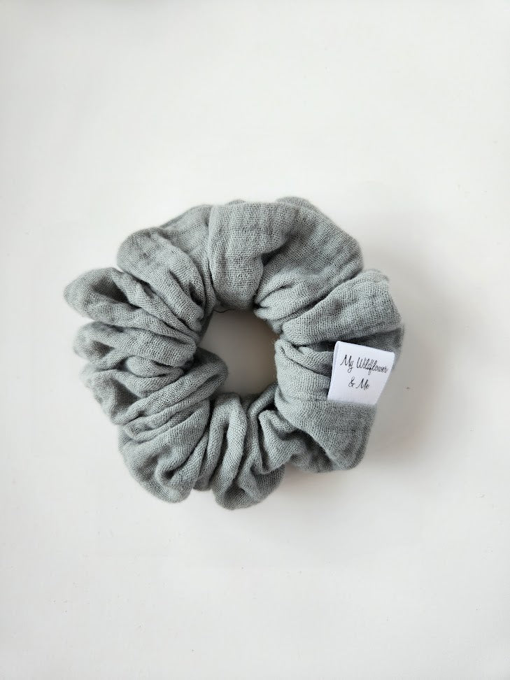 Soft Green Double Gauze Scrunchie