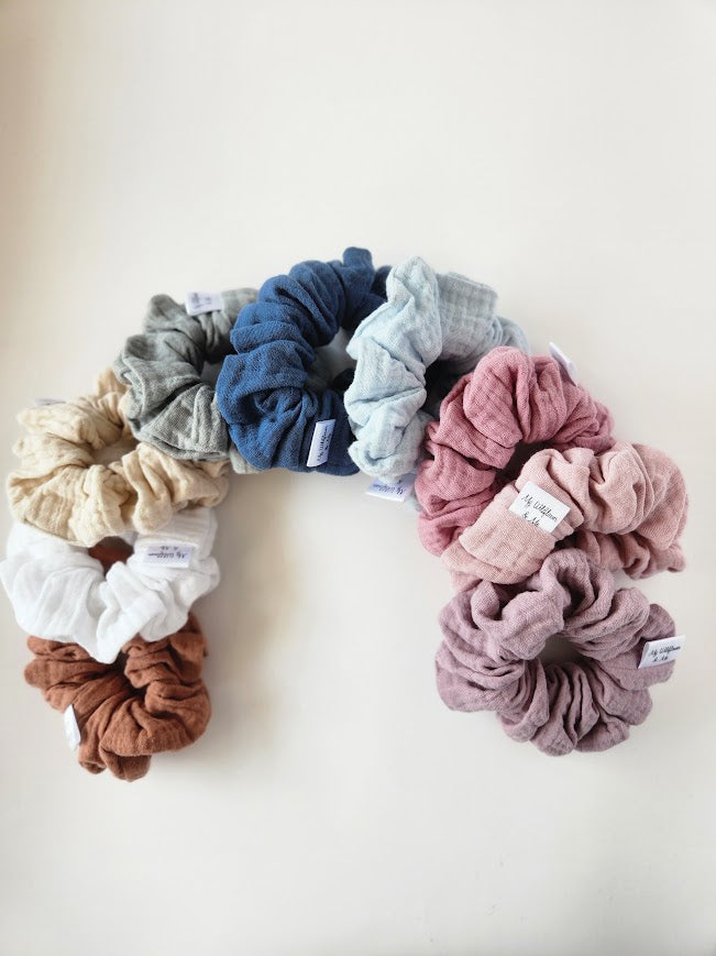 French Navy Double Gauze Scrunchie