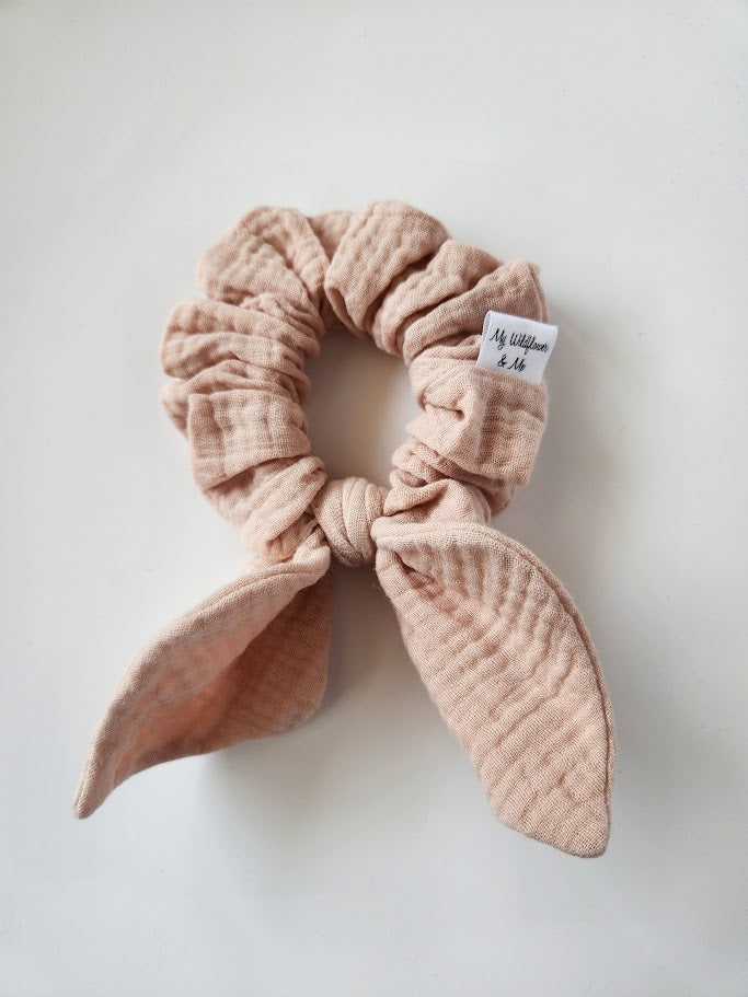 Pink Double Gauze Bow Scrunchie