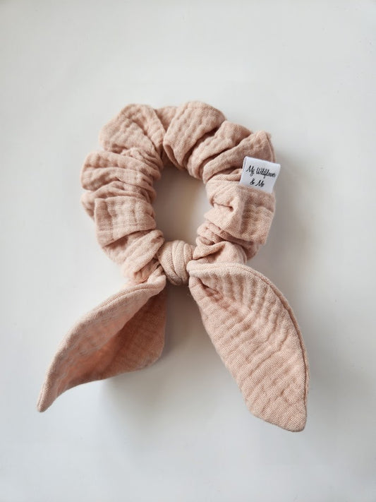 Pink Double Gauze Bow Scrunchie