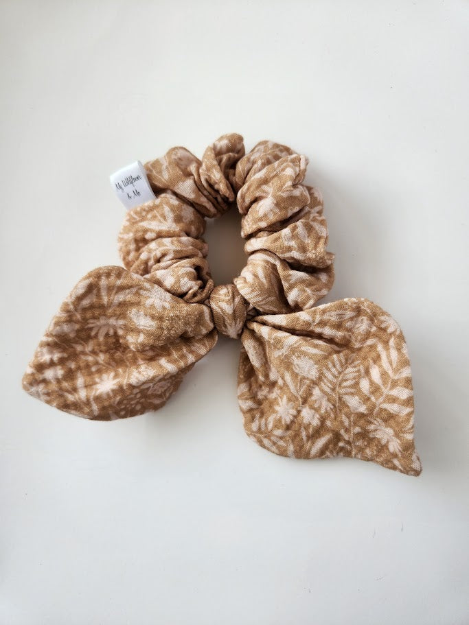 Caramel Floral Bow Scrunchie