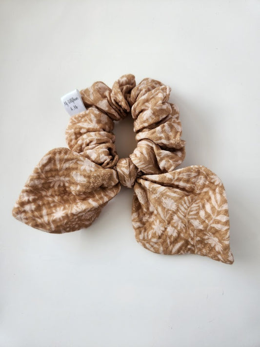 Caramel Floral Bow Scrunchie
