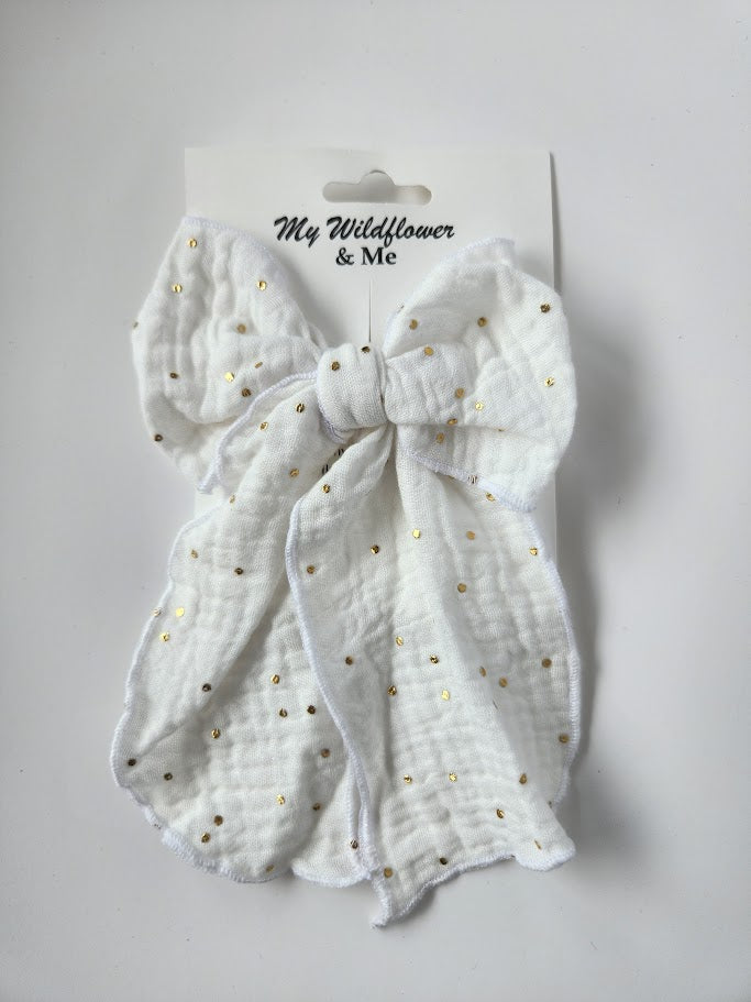 White Gold Dot Double Gauze Large Fable Bow