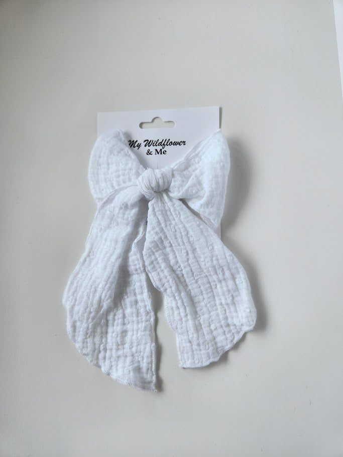 White Swiss Dot Double Gauze Large Fable Bow