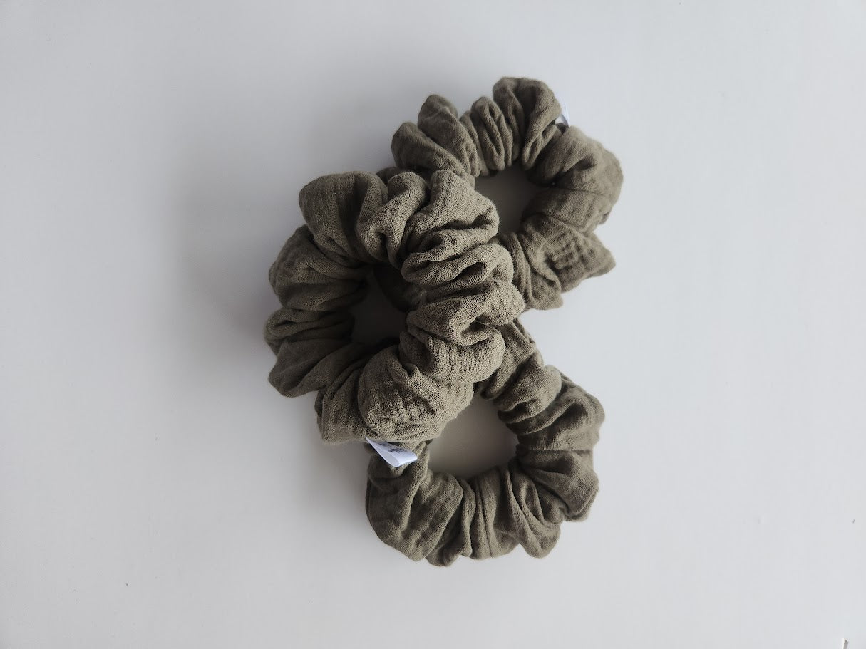 Olive Green Double Gauze Scrunchie