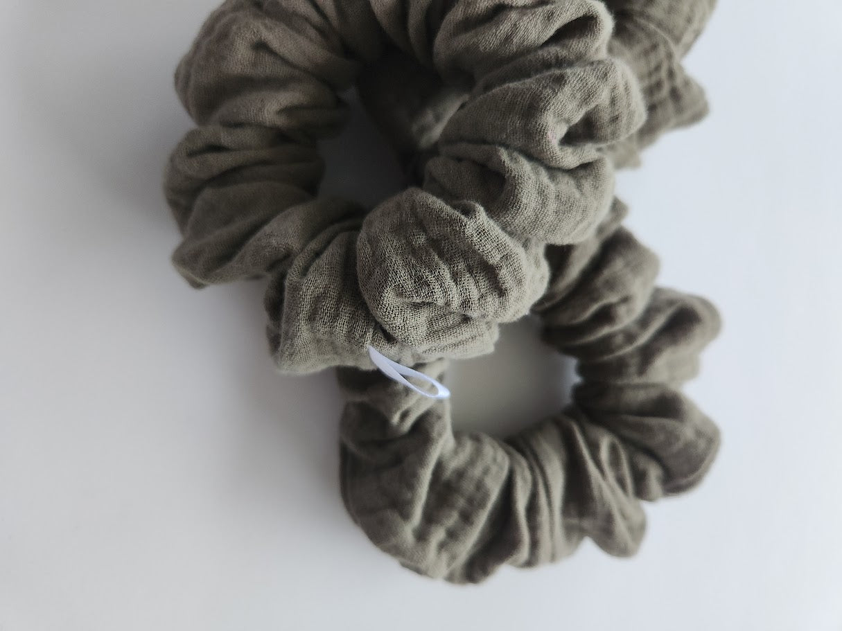 Olive Green Double Gauze Scrunchie
