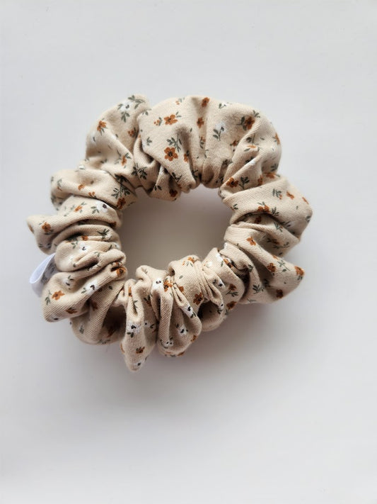 Beige Floral Scrunchie