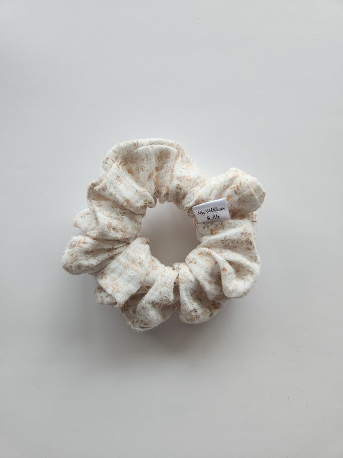 Peach and Beige Floral Double Gauze Scrunchie