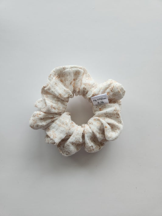 Peach and Beige Floral Double Gauze Scrunchie