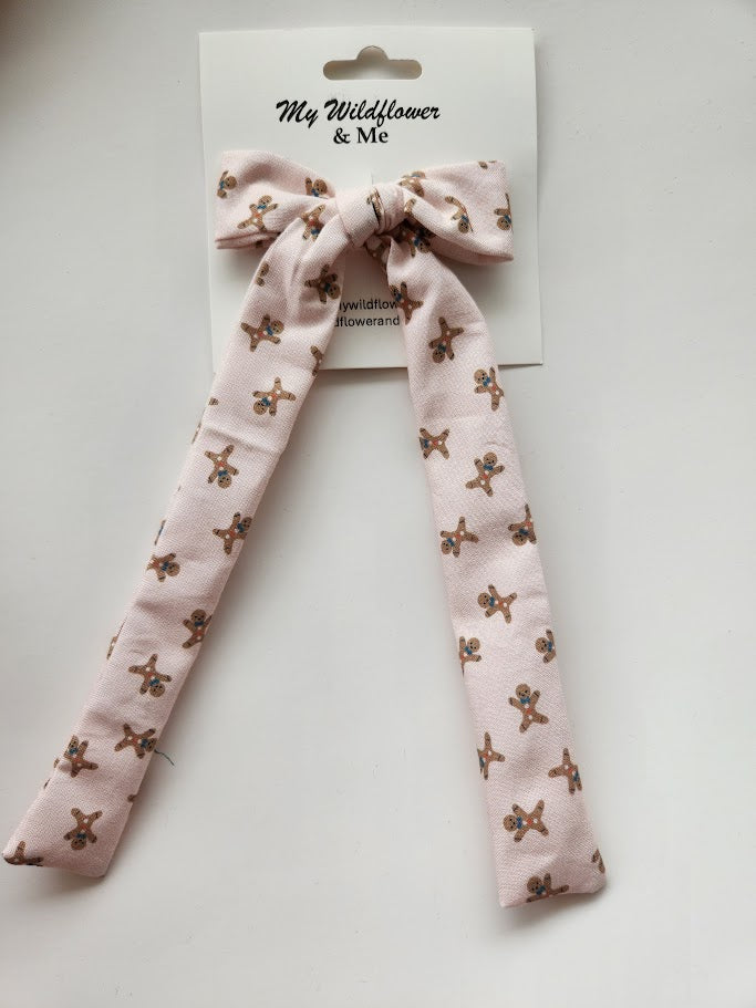 Pink Gingerbread Long-Tailed Bow